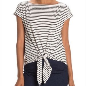 Max Studio Front Tie Stripe Print T-Shirt